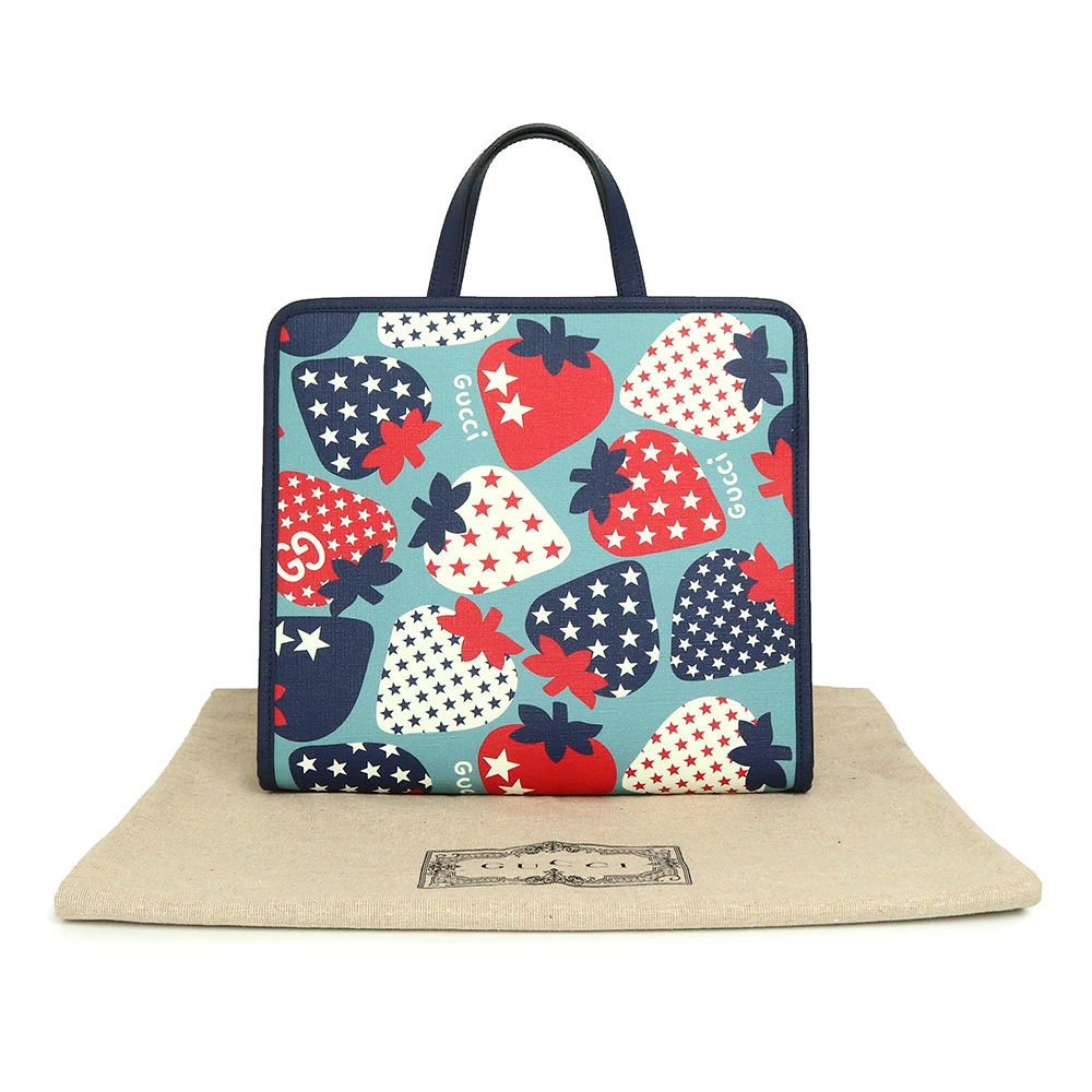 Gucci Navy Strawberry Supreme Handbag Red Canvas Blue Star